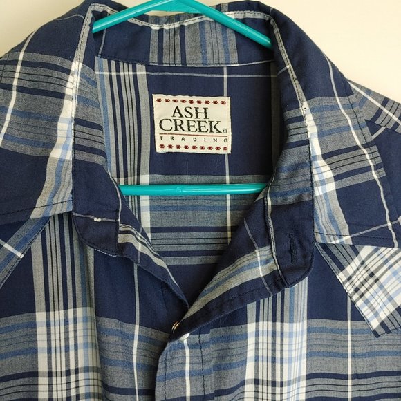Ash Creek Trading Men's Western Shirt Sz XL Navy Blue Plaid - Picture 7 of 8